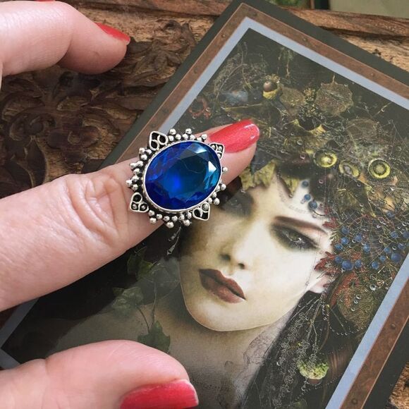Blue Oval Sterling Silver Boho Ring Size 5.5 - Picture 3 of 5